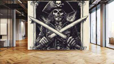 A Pirate Skull With Swords In A Framed Portrait Wall mural