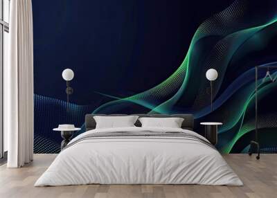 Blue and green glowing particle wave abstract background Wall mural