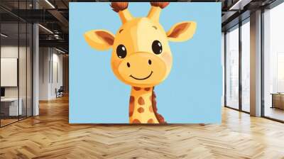 Cartoon Illustration of a Smiling Giraffe with Big Eyes Wall mural