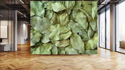 Dried bay leaves form a flat textured aromatic background Wall mural