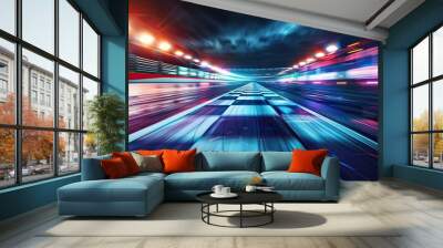 Finish line on the racetrack with spotlights in motion blur racing sport digital background illustration Wall mural