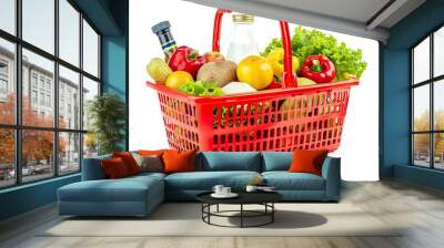 Full grocery basket isolated on white background Wall mural