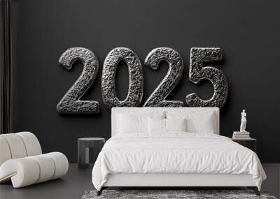 Silver Metallic Numerals Representing the Year 2025 Wall mural