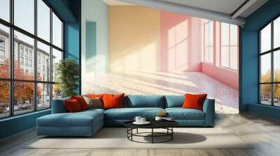 Sunlit Room with Pastel Walls and Terrazzo Floor Wall mural