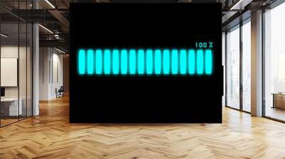 100% Futuristic Loading Transfer Download in neon effect. light blue loading bar on black screen Wall mural