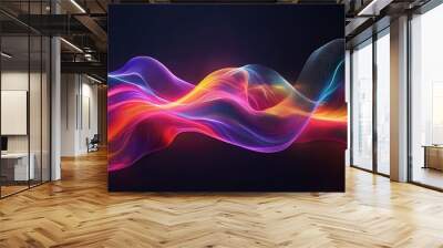 3d render of colorful abstract waves, glowing neon light effect on dark background, glowing fluid design Wall mural