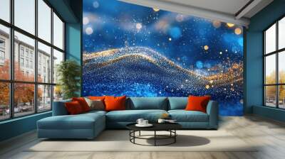 Abstract blue background with shiny glitter and swirls of water, shiny glitter, blue abstract background Wall mural