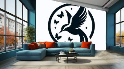 silhouette of a bird on a white background Wall mural