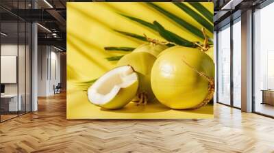 yellow young coconut background mockup Wall mural