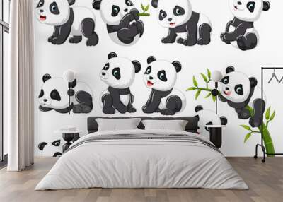 Collection of happy panda with various posing Wall mural