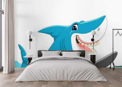 cute shark surfing cartoon Wall mural