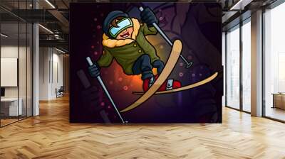 The cool skiing man esport mascot design Wall mural