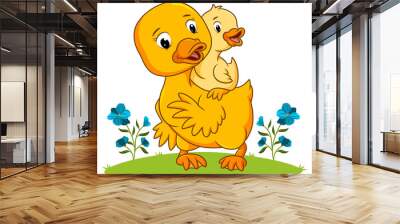 The mother duck is playing with the duck Wall mural