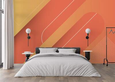 Abstract Modern Background with Diagonal Lines and Memphis Element and Orange Vibrant Gradient Color Wall mural