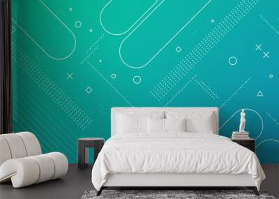 Modern abstract background with memphis elements in green and blue gradients and retro themed for posters, banners and website landing pages. Wall mural