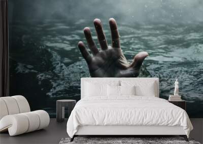  A person hand drowning. Concept of failure and struggle. Generative AI technology. Wall mural