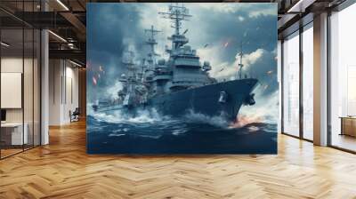 Battleship combat military vessel. Generative AI technology.	
 Wall mural