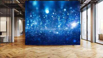 Blue glitter bokeh background. Generative AI technology. Wall mural