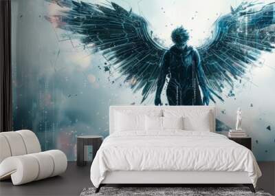 Celestial knight angel with wing. Generative AI technology.	
 Wall mural