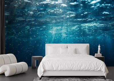 Dark underwater ocean background. Generative AI technology. Wall mural