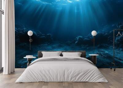 Dark underwater seabed. Marine wildlife nature panorama. Generative AI technology.	
 Wall mural