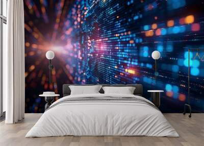 Digital cyberspace technology background. Virtual data wireless flowing. Generative AI technology.	
 Wall mural