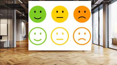 Emoji face icon set design collection. Hand drawn good and bad mood expression symbol.	Survey approval user rating.
 Wall mural