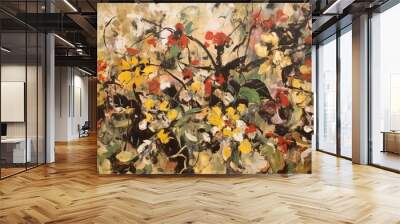 Exotic floral vintage art painting background. Generative AI technology. Wall mural