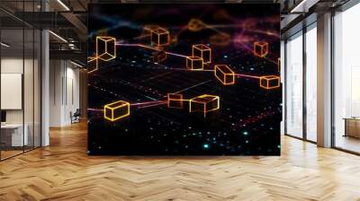 Glow cube cyber network system technology background. Generative AI technology.	 Wall mural