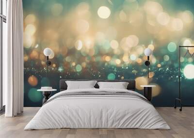 Glow green glitter lights sparkle bokeh background. Generative AI technology.	 Wall mural