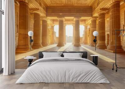 Greek temple interior with column. Landmark ancient religion building architecture. Generative AI technology.	
 Wall mural