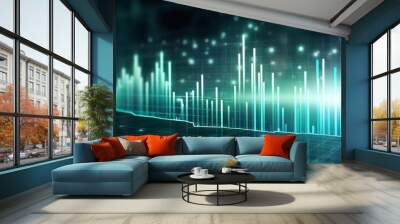 Green chart trader stock business market. Diagram indicator shiny glow data visualization. Generative AI technology. Wall mural