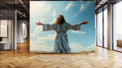 Jesus Christ miracle looking to the sky. Generative AI technology. Wall mural