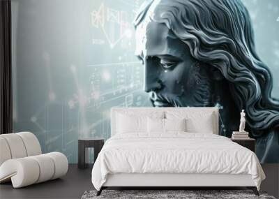 Jesus Christ statue sad face. Christian religion faith. Generative AI technology.	
 Wall mural