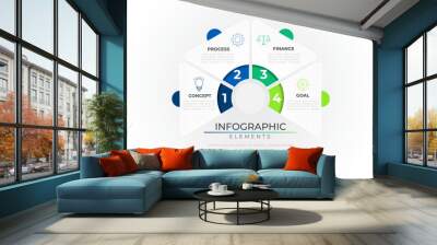 Minimal hexagon idea infographic elements plan concept design vector with icons. Business four option network project template for presentation and report. Wall mural