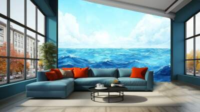 Ocean sea view. Watercolor paint. Generative AI technology. Wall mural