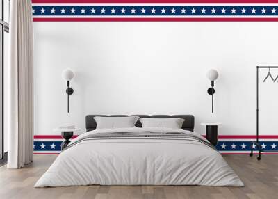 Red and blue stripped line border with stars on blank background template. America 4th of July Memorial or Independence day theme wallpaper. Wall mural