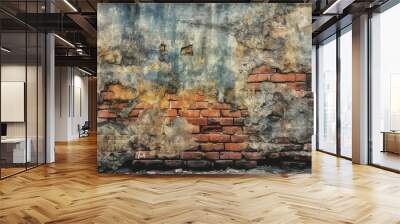 Rusted old brick concreate wall industrial background. Generative AI technology. Wall mural