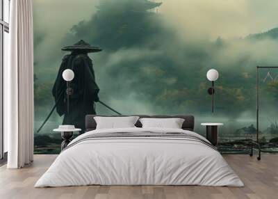 Samurai with katana sword. Fictional character. Generative AI technology. Wall mural