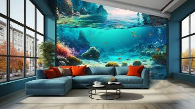 Sea ocean underwater landscape background. Generative AI technology. Wall mural