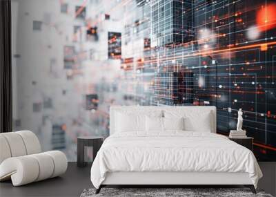 Three dimensional virtual digital world technology background. Generative AI technology.	
 Wall mural