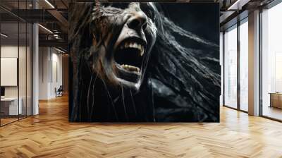 Witch scary figure on dark background. Generative AI technology. Wall mural