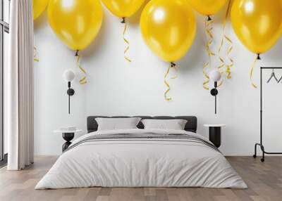 Yellow balloon on white background. Copy scape for text. Generative AI technology. Wall mural