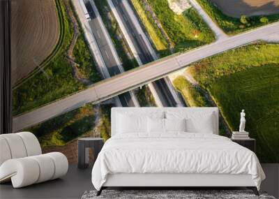 Aerial view of a rural highway intersection. High quality photo . Wall mural