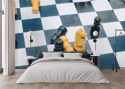 wooden chess pieces on a chess board game
 Wall mural