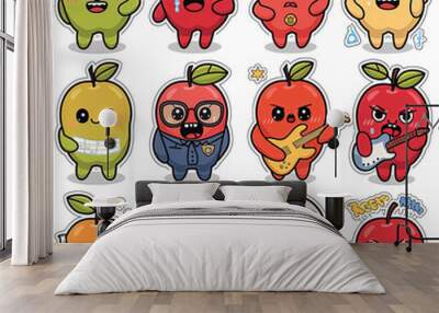 2d vector illustration emoji emote for social media icon for fruits and animals cute character   Wall mural