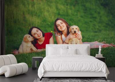 girls with dog Wall mural