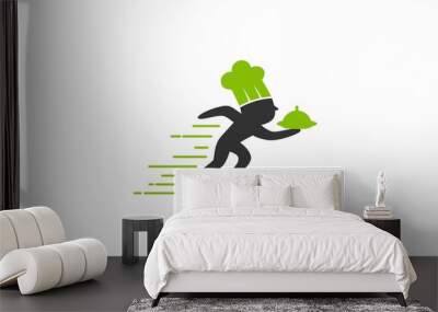 food delivery roller skates chef icon logo Wall mural