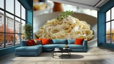 creamy fettuccine alfredo pasta with parsley Wall mural