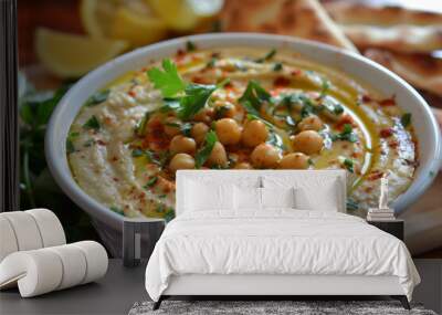 hummus with chickpeas and herbs Wall mural